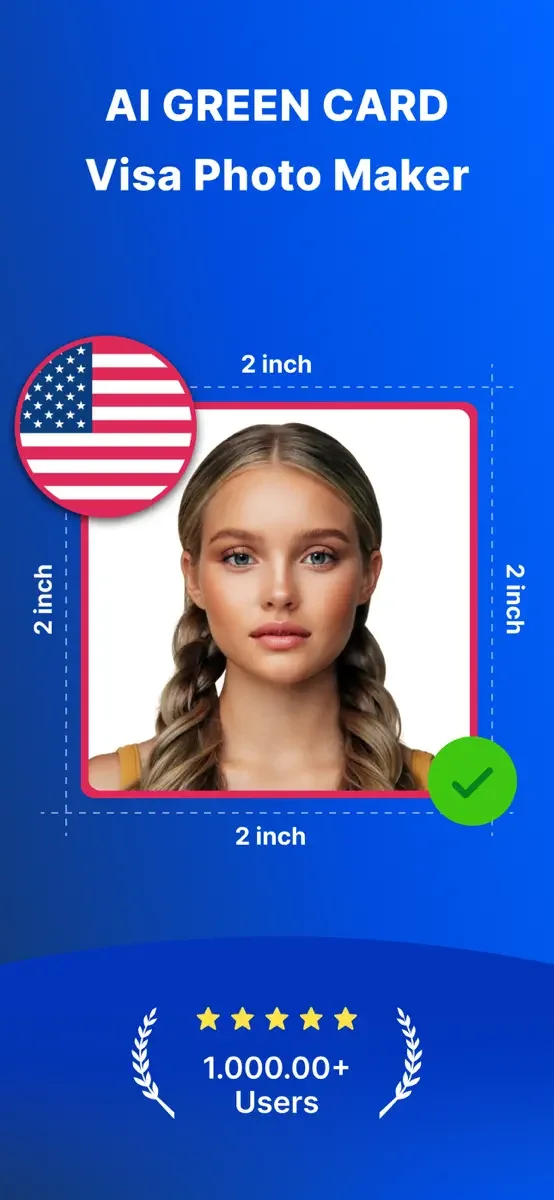 Green Card Photo App Store preview showing the photo editor