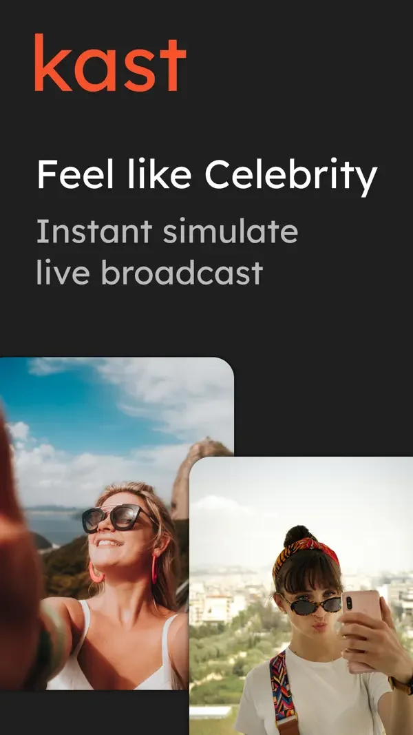 kast App Store preview showing a simulated live-broadcast screen