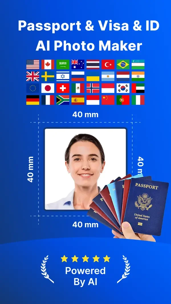 Passport Photo App Store preview showing document photo preparation