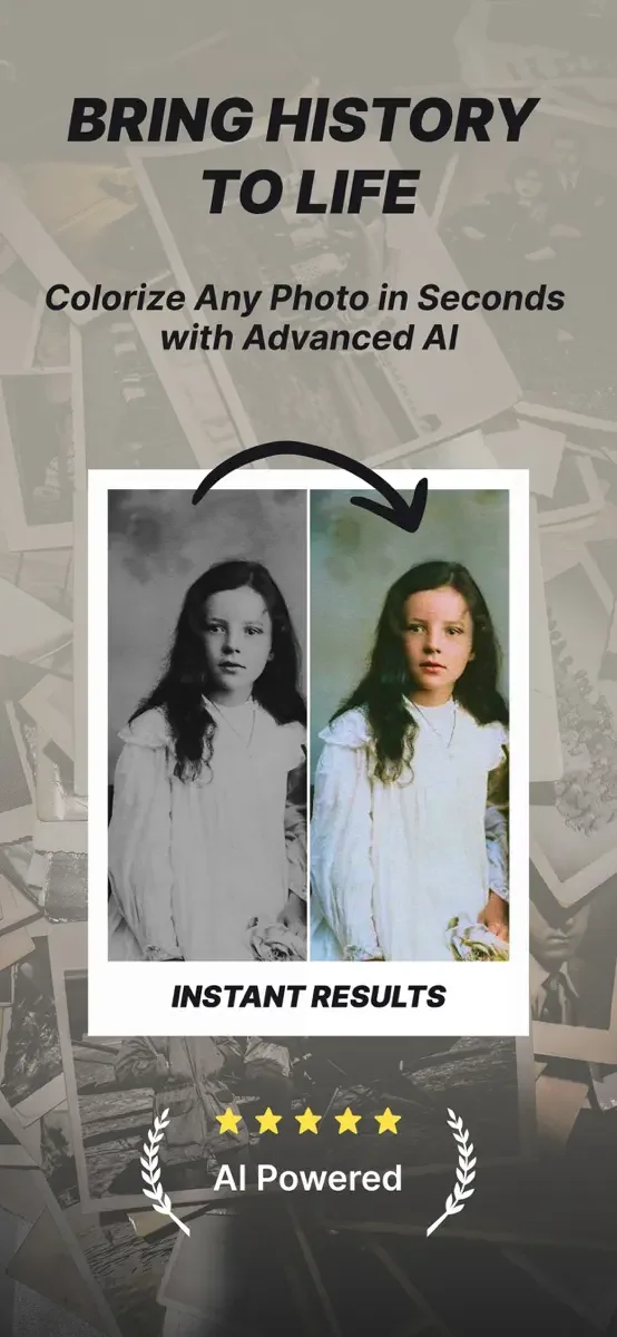 AI Photo Colorizer App Store preview showing photo restoration